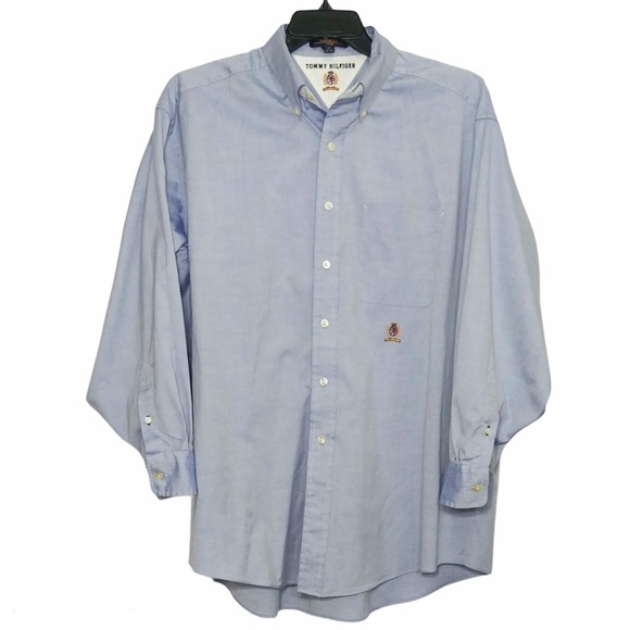 Tommy Hilfiger Dress Shirt Men’s Size 17 32-33 Blue Button Front Long Sleeve - Picture 1 of 4
